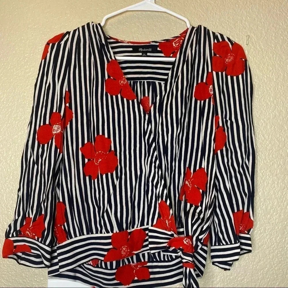 Madewell womens wrap floral striped blouse size XS -FINAL